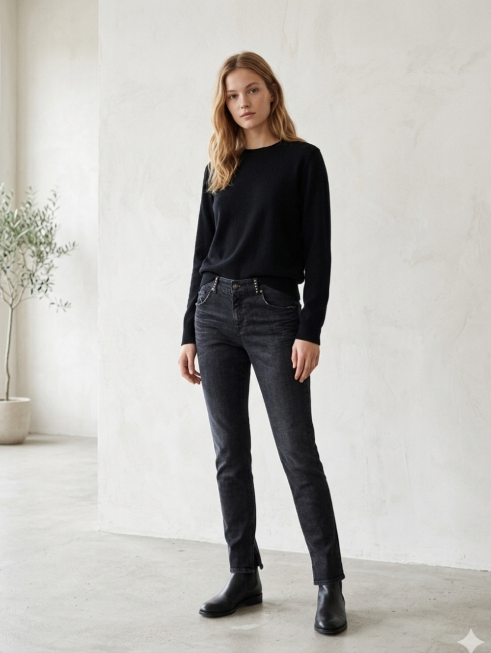 Emporio Armani New Sabrina Slim Mid Rise Jeans in Washed Black